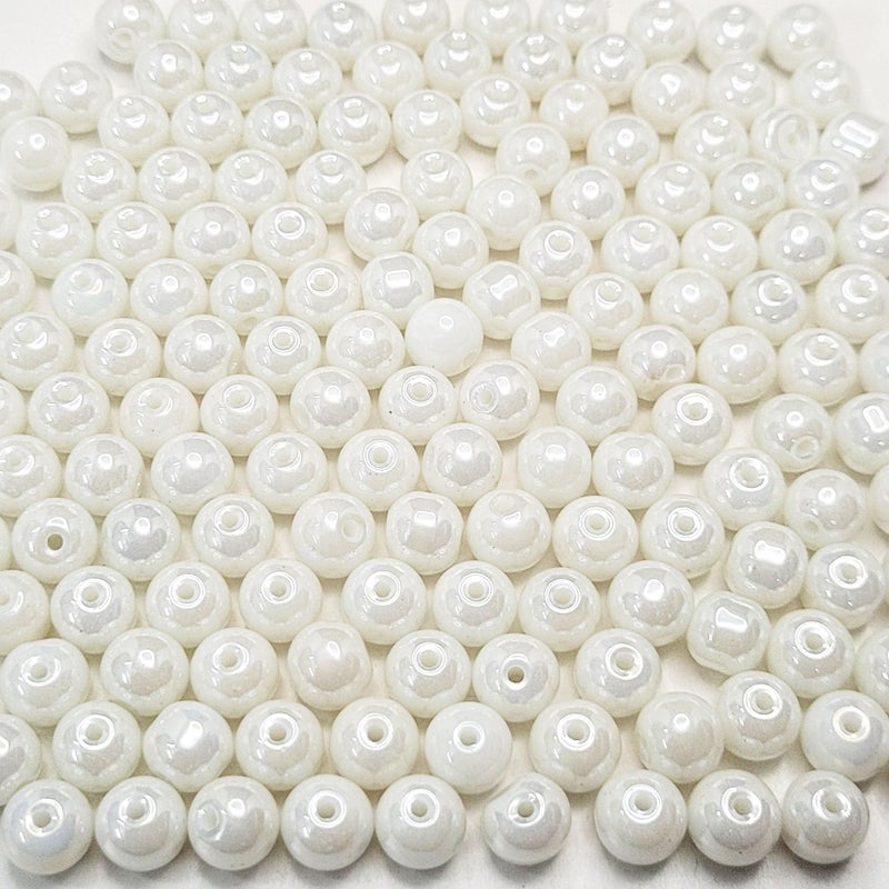 INDIKONB 8mm Lustre Polished Glass Pearl Beads for Jewellery & Bracelet Making | Multicolour Moti Beads Bulk Wholesale Pack (White) - Image 4