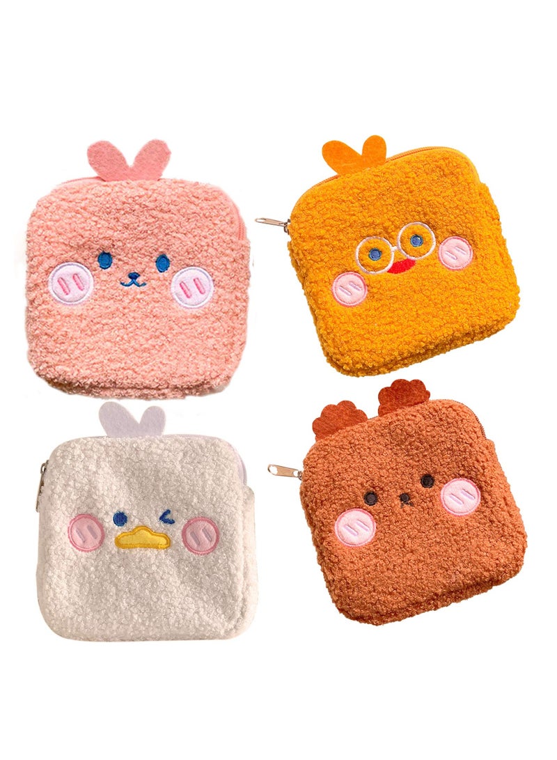 SYOSI Sanitary Napkin Storage Bag, 4PCS Zipper Menstrual Pad Bag Portable Sanitary Napkin Storage Tampons Pouch, Cute Cartoon Period Bag for Teen Girls Store Sanitary Pads for Women - Image 1