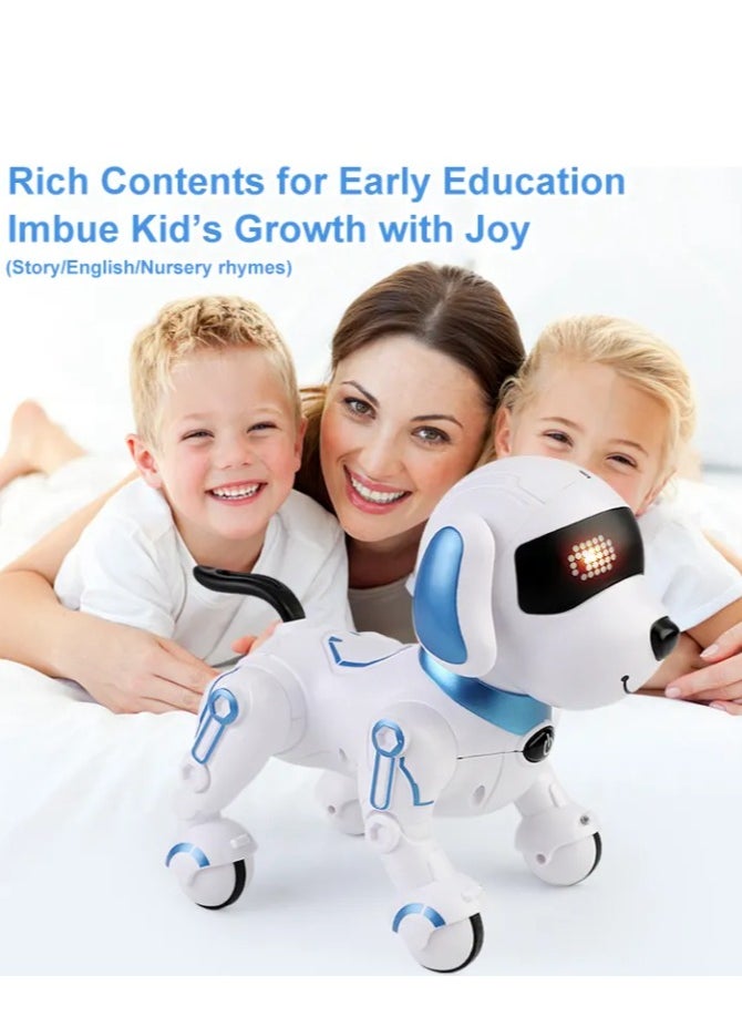 Interactive Robot Dog Toy with Touch Sensing, LED Display, Remote Control, Educational Functions, White and Blue  - Image 3