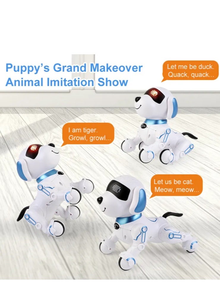 null - Interactive Robot Dog Toy with Touch Sensing, LED Display, Remote Control, Educational Functions, White and Blue - Image 1
