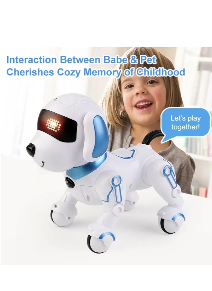 Interactive Robot Dog Toy with Touch Sensing, LED Display, Remote Control, Educational Functions, White and Blue  - Image 5