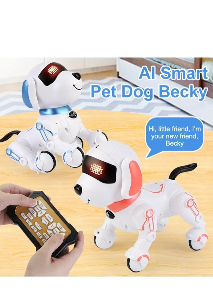 Interactive Robot Dog Toy with Touch Sensing, LED Display, Remote Control, Educational Functions, White and Blue  - Image 2