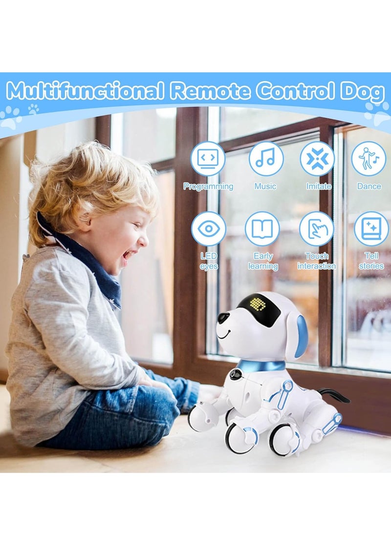 Interactive Robot Dog Toy with Touch Sensing, LED Display, Remote Control, Educational Functions, White and Blue - Image 2