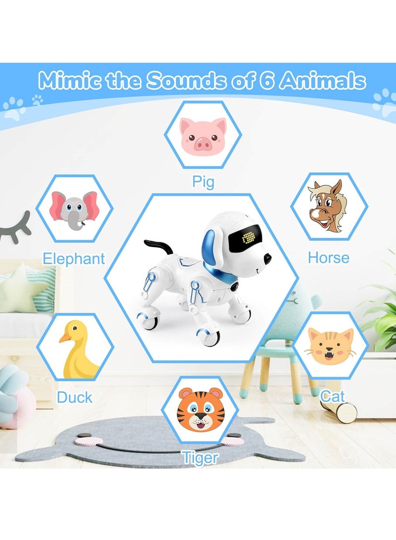 Interactive Robot Dog Toy with Touch Sensing, LED Display, Remote Control, Educational Functions, White and Blue - Image 3