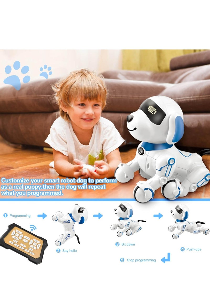 Interactive Robot Dog Toy with Touch Sensing, LED Display, Remote Control, Educational Functions, White and Blue - Image 4