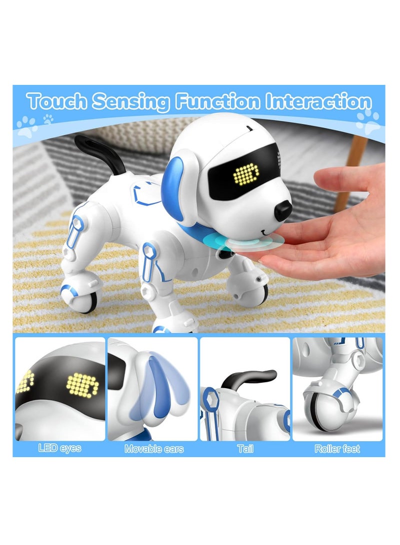 Interactive Robot Dog Toy with Touch Sensing, LED Display, Remote Control, Educational Functions, White and Blue - Image 5