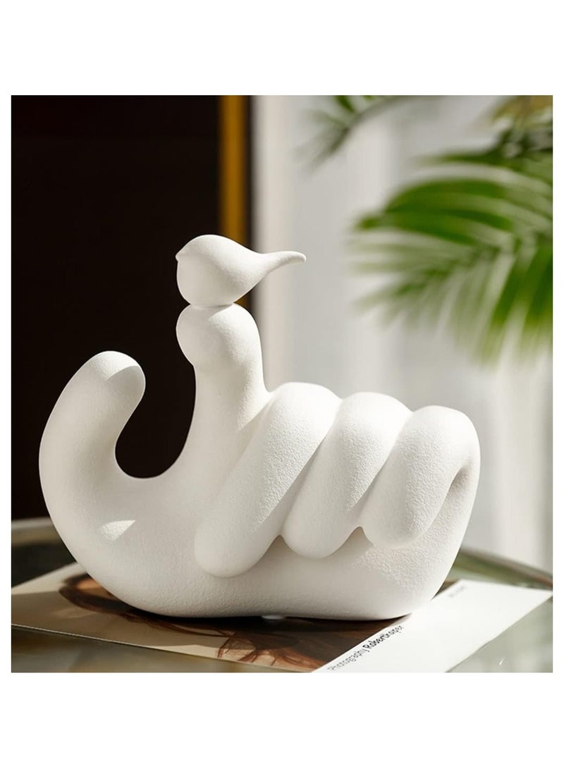 Ceramic Finger Birds Figurines,Abstract Creative Hand Sculpture Decor with Bird, White Statues for Home Decor, Gesture Statue for Home Living Room Office - Image 3