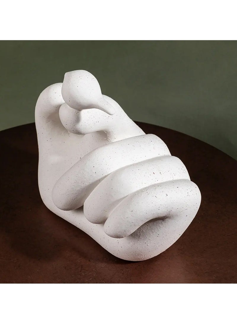 Ceramic Finger Birds Figurines,Abstract Creative Hand Sculpture Decor with Bird, White Statues for Home Decor, Gesture Statue for Home Living Room Office - Image 5
