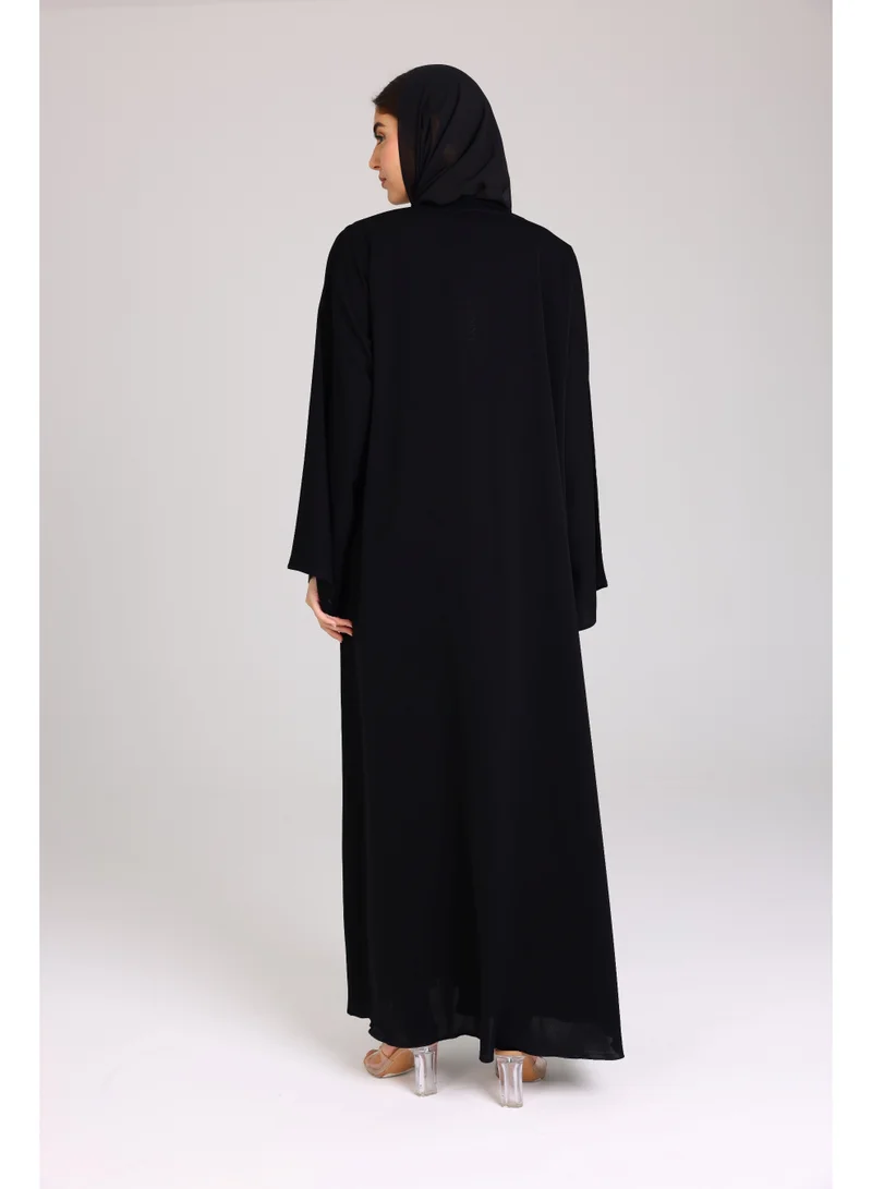 اكسا عباية سادة اسود تطريز خرز