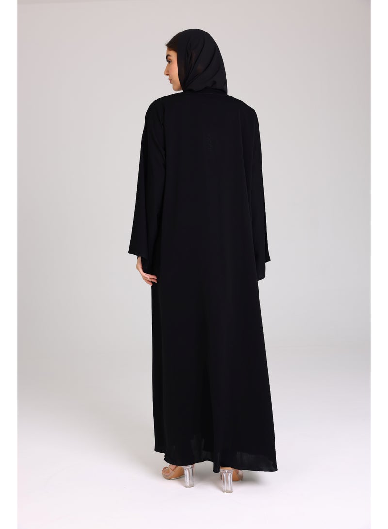 اكسا عباية سادة اسود تطريز خرز - Image 4