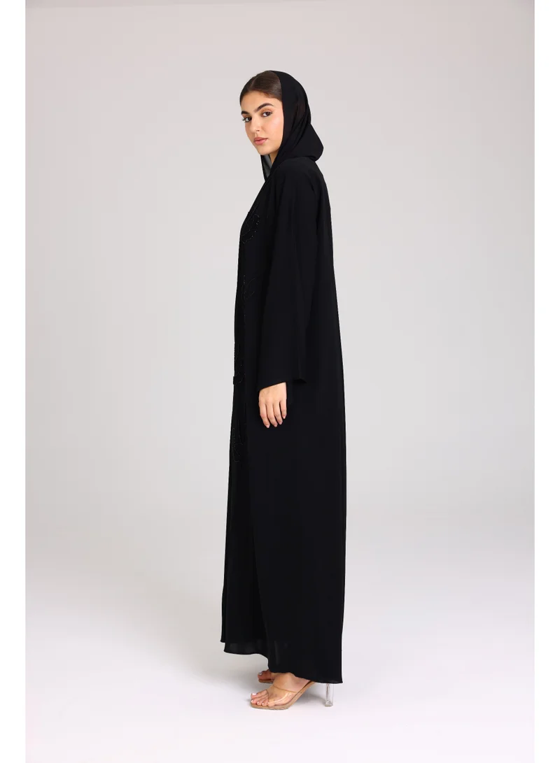 اكسا عباية سادة اسود تطريز خرز