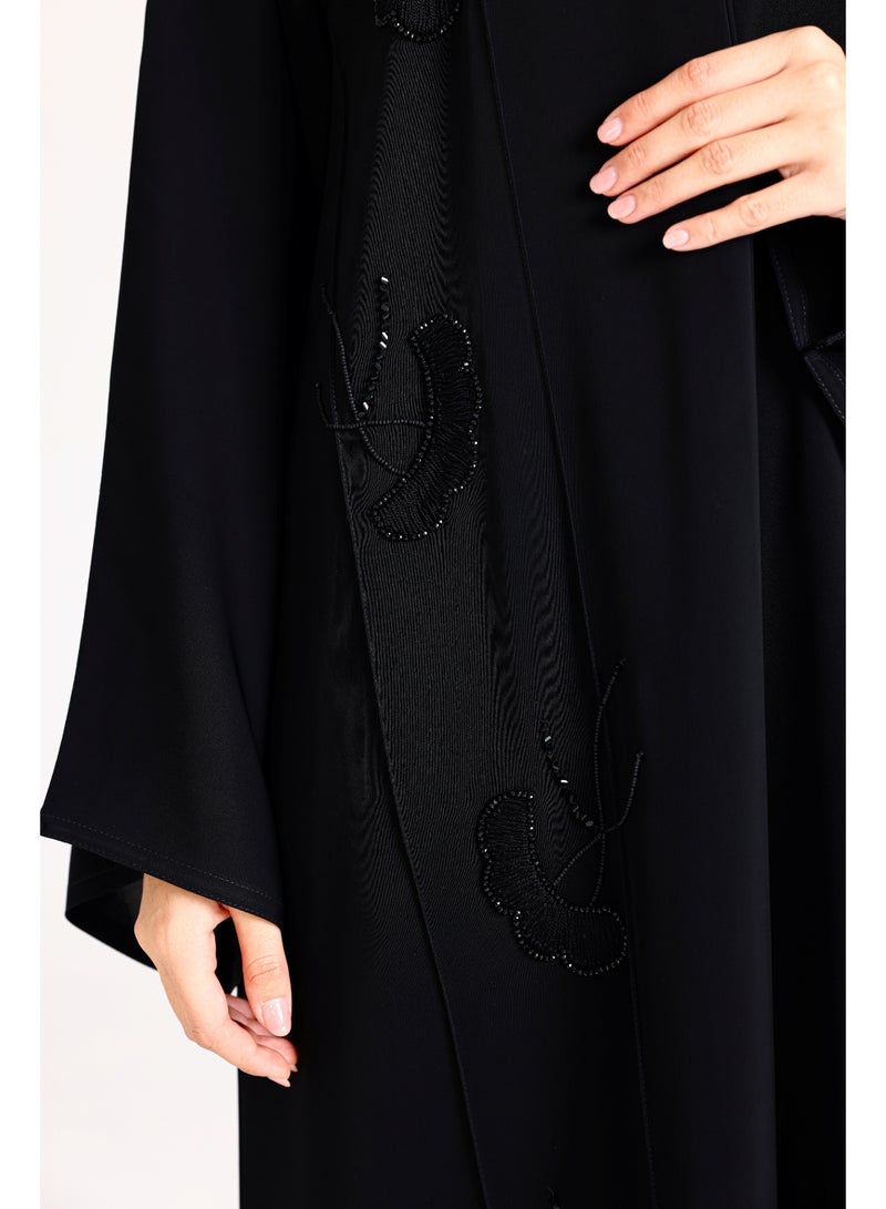 اكسا عباية سادة اسود تطريز خرز - Image 5