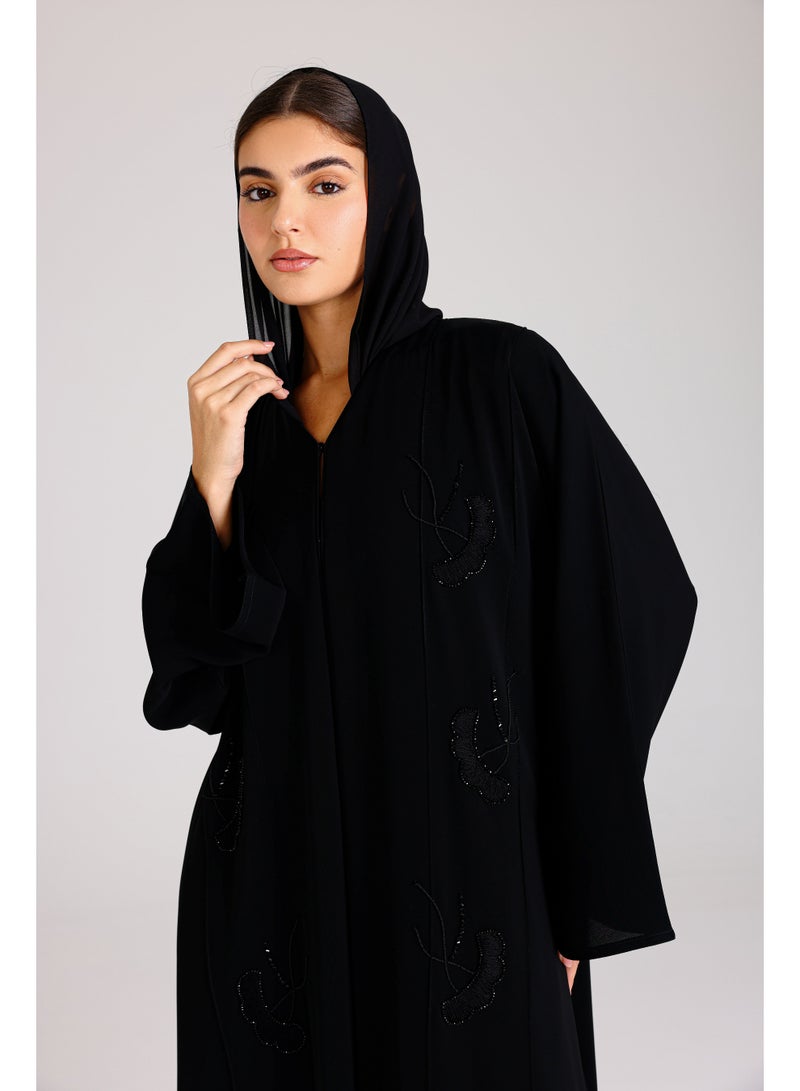 اكسا عباية سادة اسود تطريز خرز - Image 2