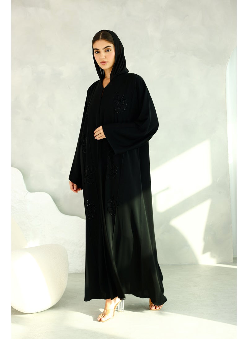 اكسا عباية سادة اسود تطريز خرز - Image 1