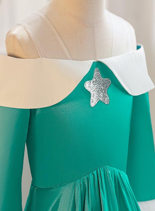 Szytypyl Princess Rosalina Costume for Girls One Shoulder Fancy Dress Gowns with Accessories Green - Image 3