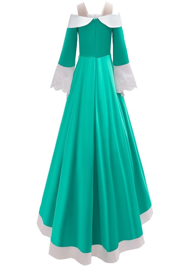 Szytypyl Princess Rosalina Costume for Girls One Shoulder Fancy Dress Gowns with Accessories Green - Image 2