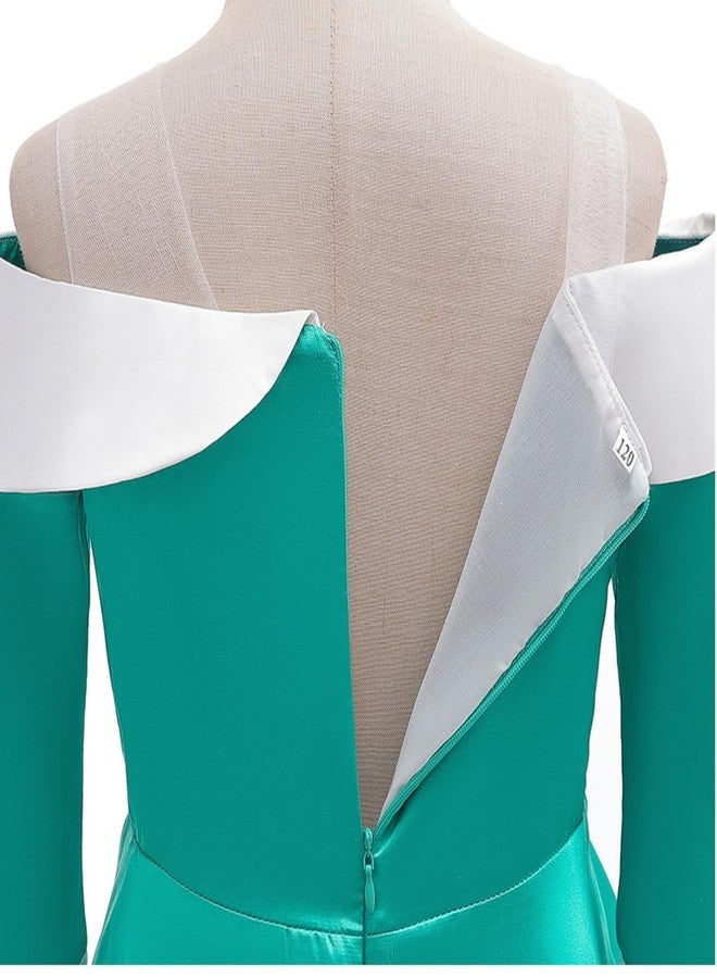 Szytypyl Princess Rosalina Costume for Girls One Shoulder Fancy Dress Gowns with Accessories Green - Image 4