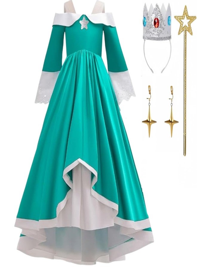 Szytypyl Princess Rosalina Costume for Girls One Shoulder Fancy Dress Gowns with Accessories Green - Image 1