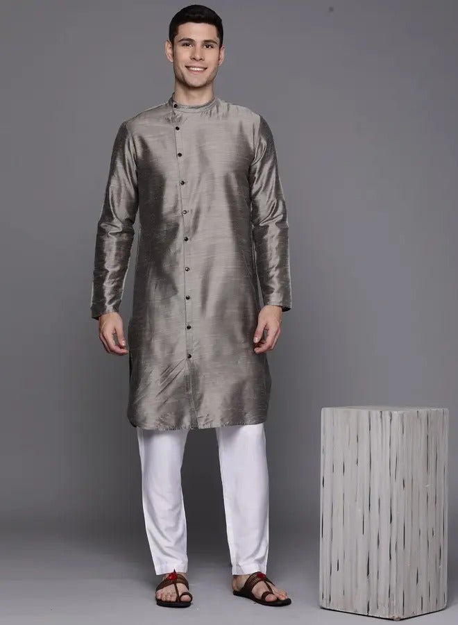 PRASHA Grey Solid Liva Straight Kurtas