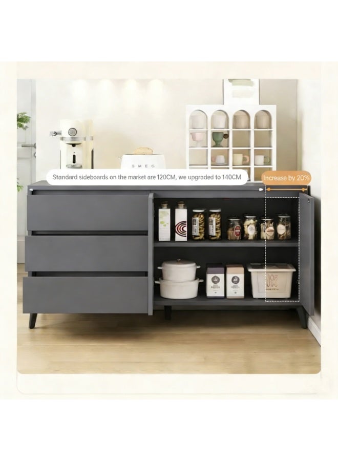  CityRiya-Long خزانة تخزين، طاولة زاوية القهوة، خزانة جانبية للبوفيه 140 سم، خزانة بار قهوة المطبخ مع أرفف، خزانة كبيرة، طاولة وحدة تحكم للمدخل للمكتب المنزلي، حامل تلفزيون (رمادي) - Image 4