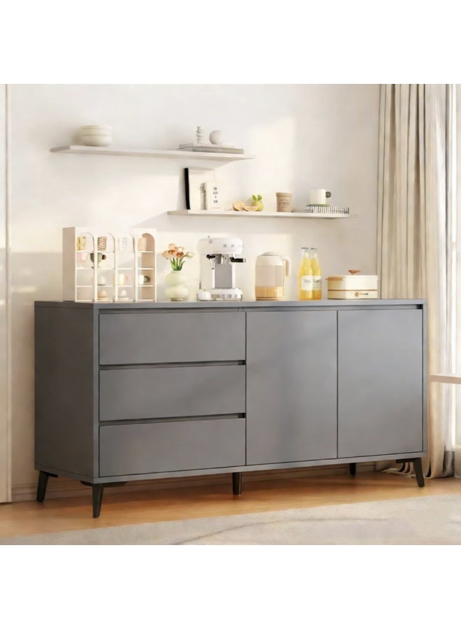  CityRiya-Long خزانة تخزين، طاولة زاوية القهوة، خزانة جانبية للبوفيه 140 سم، خزانة بار قهوة المطبخ مع أرفف، خزانة كبيرة، طاولة وحدة تحكم للمدخل للمكتب المنزلي، حامل تلفزيون (رمادي) - Image 3