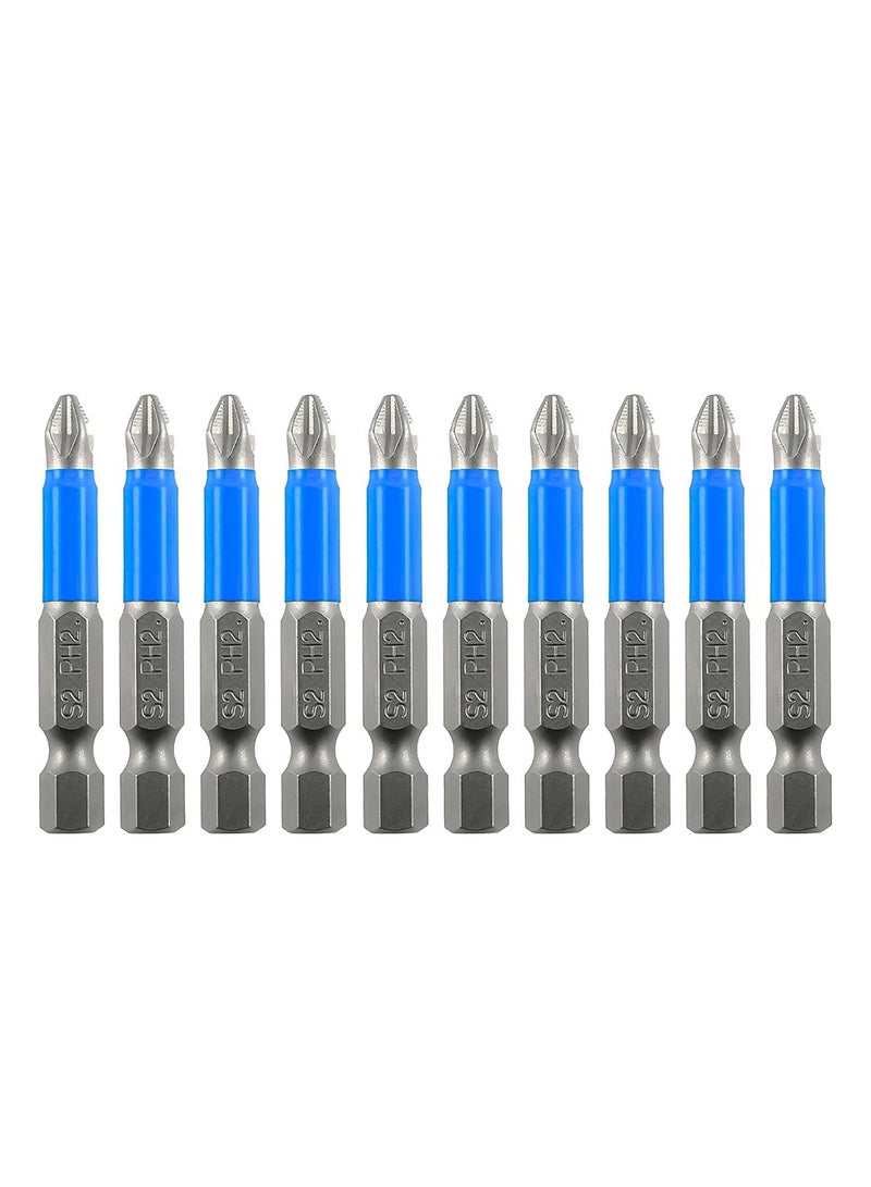 Yakumuz Anti Slip Phillips Cross Slot PH2#2 Short Screwdriver Bit Set Yakumuz 10PCS 1/4 Inch Hex Shank 2 Inch/50 mm Length S2 Steel with Magnetic Tip for Power Screwdriver Drill Impact Driver Tool Accessory  - Image 1