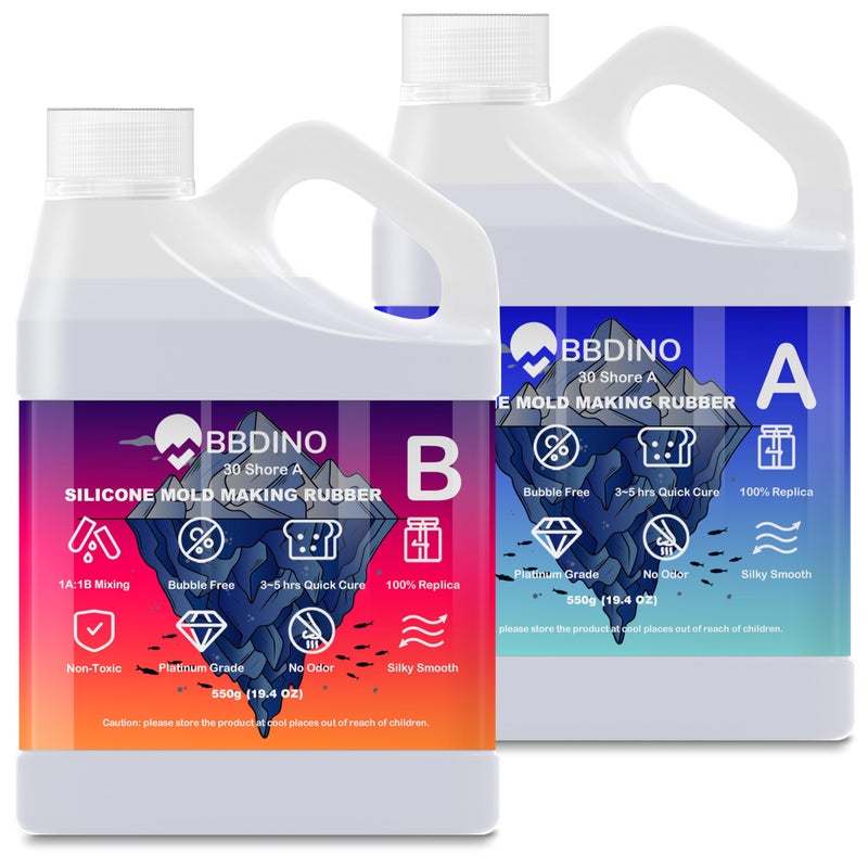 BBDINO Silicone Mold Making Kit, Liquid Silicone for Molds Making 30A Clear, High Strength Silicon Rubber 38.8 Oz, 1:1 by Volume Ideal for Mold Casting of Resin/Jewelry/Candle/Concrete/Plaster - Image 1