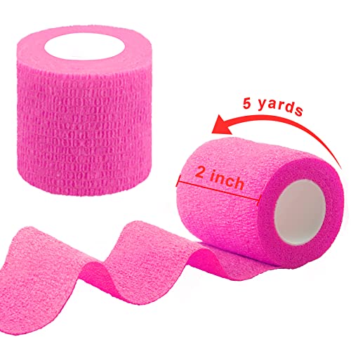 BQTQ 50 Rolls Self Adhesive Bandage Wrap 2 Inch Pink Athletic Warp Tape Self Adherent Wrap Self Sticking Bandage Wrap Roll for Wrist Ankle Swelling Sprains Neon Pink - Image 5