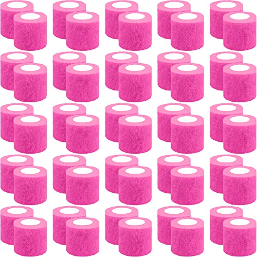 BQTQ 50 Rolls Self Adhesive Bandage Wrap 2 Inch Pink Athletic Warp Tape Self Adherent Wrap Self Sticking Bandage Wrap Roll for Wrist Ankle Swelling Sprains Neon Pink - Image 2