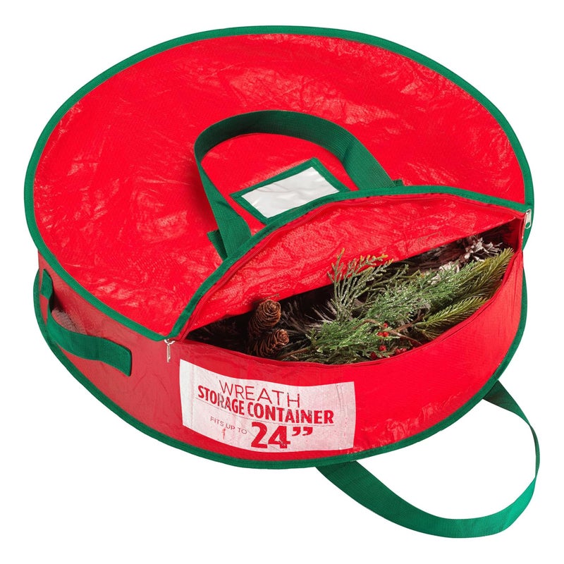 Handy Laundry Christmas Wreath Storage Bag - Durable, Tarp Material, Zipper, Sturdy Carry Handles, Pest Protection - Ideal Home, Garage Organization for Seasonal Holiday Wreath Decorations (24")