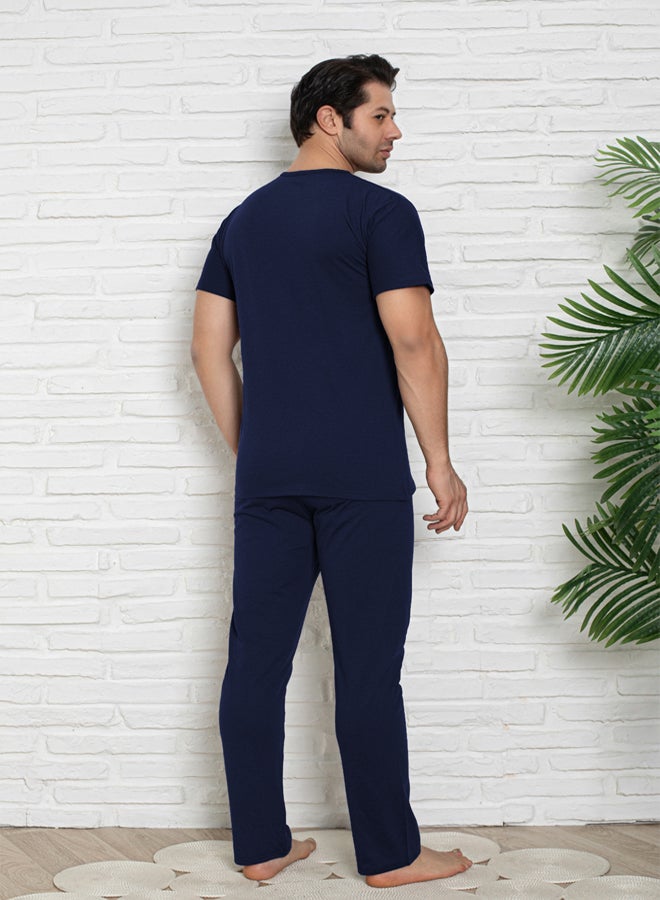 trendyol Navy Blue Regular Fit Knitted Pajama Set - Image 2