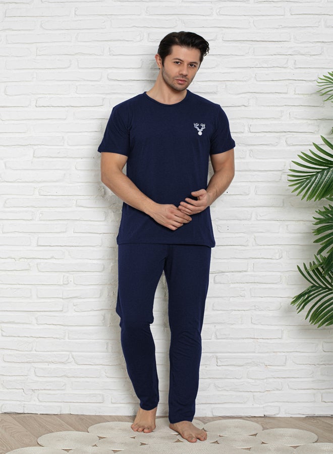 trendyol Navy Blue Regular Fit Knitted Pajama Set - Image 1
