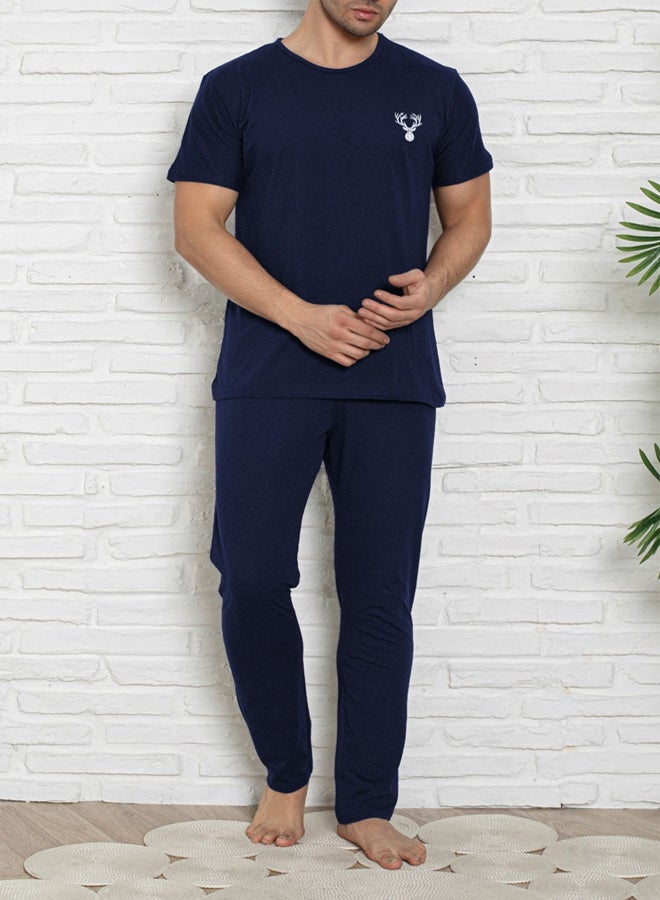 trendyol Navy Blue Regular Fit Knitted Pajama Set - Image 3