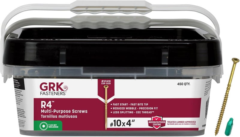 GRK Fasteners R4™ #10 x 4 Inch, Multi-Purpose Framing Screws, 450 PCS, Rust Resistant Climatek™ Coating, Outdoor Fencing and Deck Screws, Fast Bite Tip, Star Drive Recess, T-25 Bit Included, Gold - Image 1