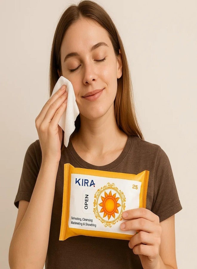 KIRA 25 sheet Clean & Glow Makeup Remover Wipes, Cleansing And Hydrating Facial Wipes,Wet Face Wipes Glowing Beauty For Instant Face Cleaning Soft&Fresh (D-Tan) - Image 2