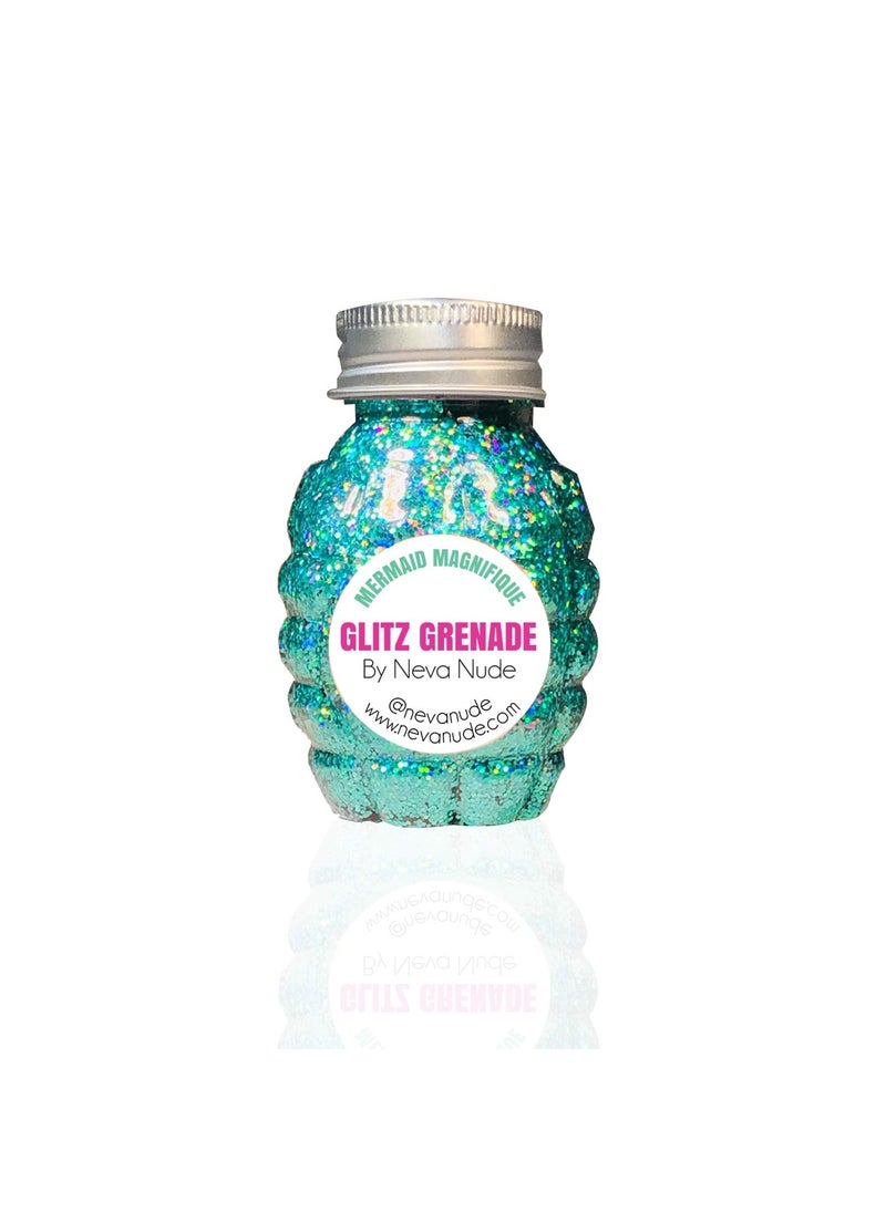 Neva Nude Neva Nude Face and Body Glitter Keychain - Chunky Glitter in Aloe for Festivals, Raves, and More | Cosmetic Grade | Super Sparkly (Mermaid Magnifique Turquoise Holographic Glitz Grenade) 