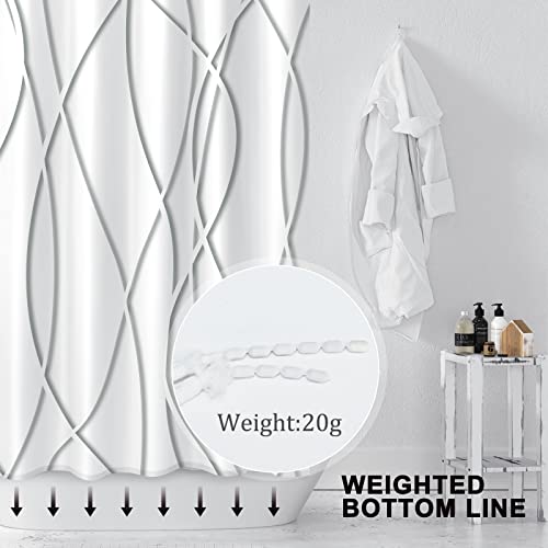 Punkray Grey Shadow Shower Curtain for Bathroom with Hooks, Shower Curtain Set Stripe Bath Curtains Decor White Shower Curtains Weighted Hem Washable, 72 x 72 - Image 2