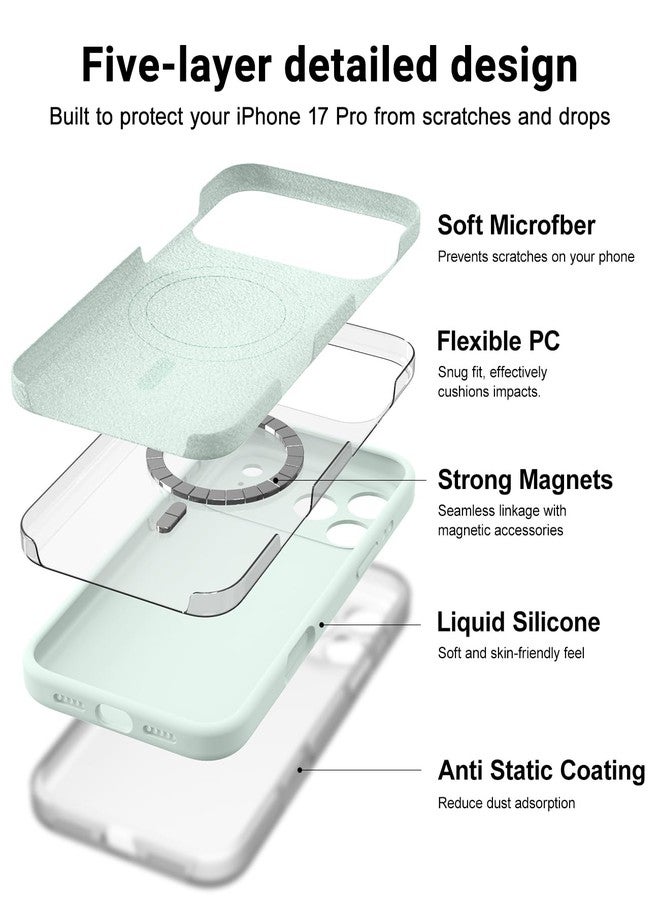OTOFLY Magnetic for iPhone 17 Pro Case,Compatible with Magsafe,Classic Liquid Silicone Mobile Phone Case,Integrated Camera Control Button,Anti-Scratch Microfiber Lining,Mint Green - Image 4