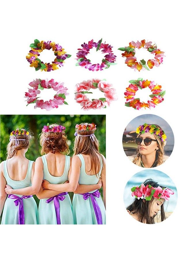 BPNHNA 6Pcs Hawaiian Wreaths Headband Tropical Luau Flower Headpiece Leis Thicker Floral Crown For Summer Beach Pool Party Decorations Favors Supplies - Image 5