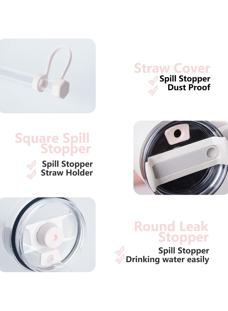 اس تي ان مجموعة سدادة للانسكاب لكوب ستانلي 30 أونصة و40 أونصة الإصدار 2.0 - مقاومة للتسرب مع شفاطتين وفرشاة تنظيف وسدادات سيليكون للحماية ضد الانسكاب - وردي - Image 2