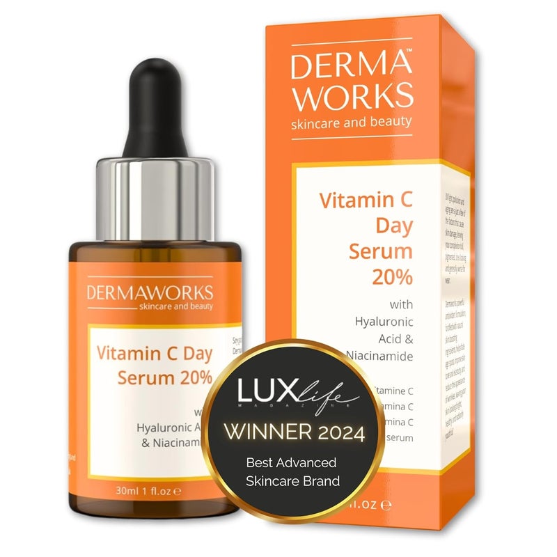 DERMAWORKS Vitamin C Face Serum  Skin Brightening Serum  Vitamin C Serum for Face  Dark Spot Correcting Glow Serum with Hyaluronic Acid  Niacinamide  Hydrating Anti Aging Anti Wrinkle  30ml