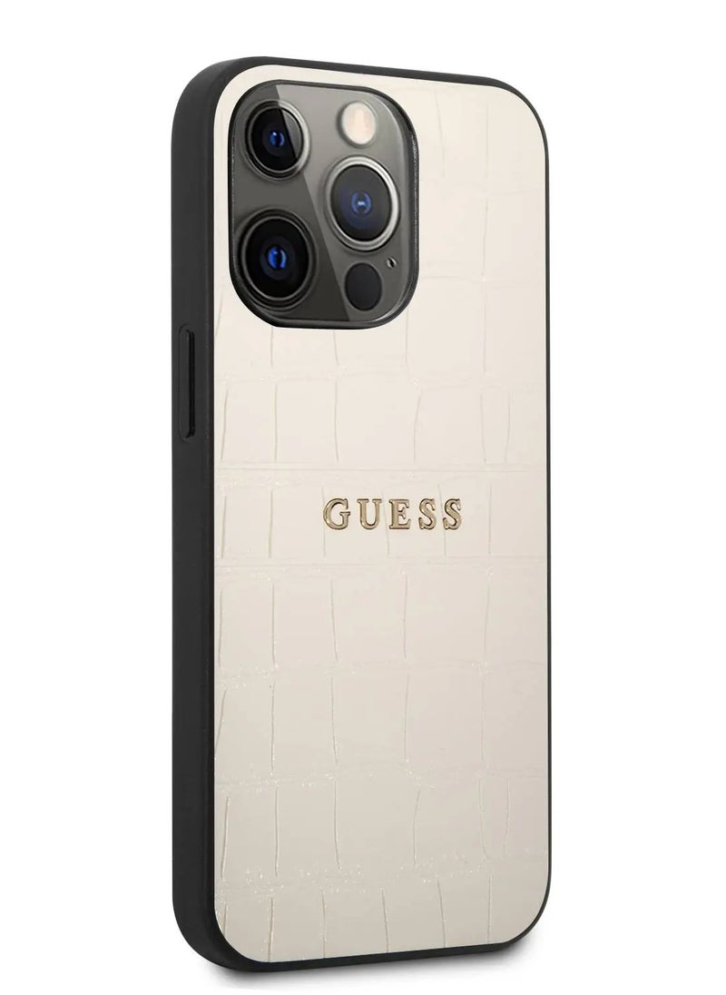 GUESS - Guess PU Leather Croco Case Hot Stamped Lines And Metal Logo For iPhone 14 Pro  (6.1) - Image 1