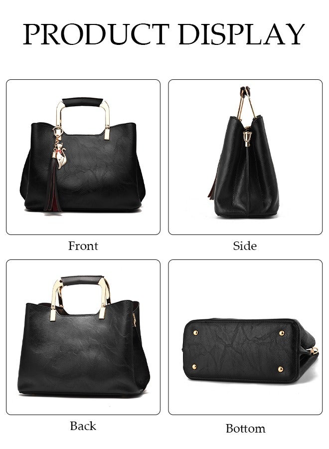 DUNISO Women's Vintage Tote Bag Handbags with Large Capacity Faux Leather Shoulder Bag Ladies Fashion Designer Satchel Crossbody Bag with Detachable Strap for Ladies - Image 3