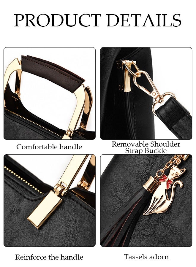 DUNISO Women's Vintage Tote Bag Handbags with Large Capacity Faux Leather Shoulder Bag Ladies Fashion Designer Satchel Crossbody Bag with Detachable Strap for Ladies - Image 5