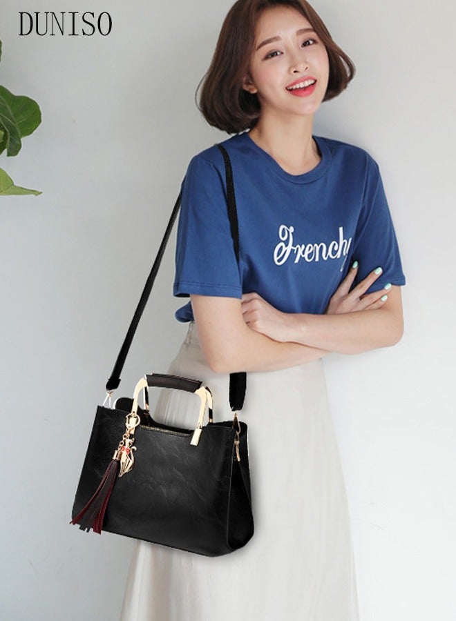 DUNISO Women's Vintage Tote Bag Handbags with Large Capacity Faux Leather Shoulder Bag Ladies Fashion Designer Satchel Crossbody Bag with Detachable Strap for Ladies - Image 2