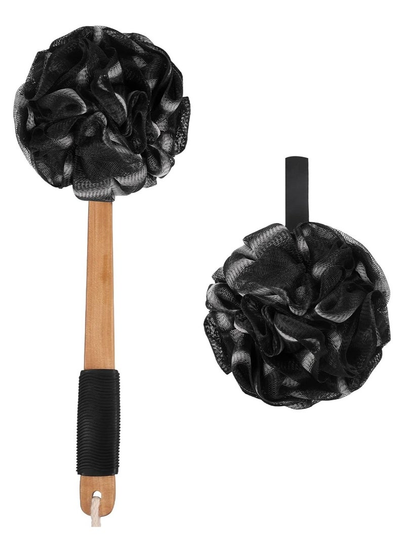 Oasisgalore Loofah Back Scrubber with Bamboo Charcoal, Exfoliating Shower Brush with Long Handle - Image 1