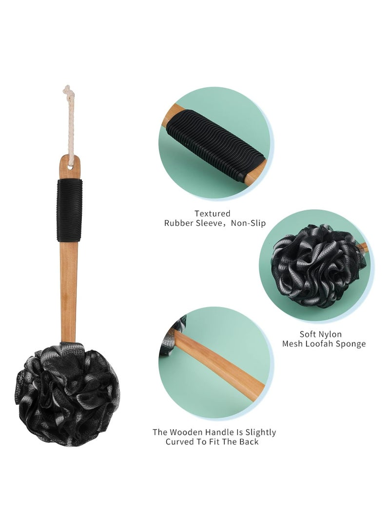 Oasisgalore Loofah Back Scrubber with Bamboo Charcoal, Exfoliating Shower Brush with Long Handle - Image 2