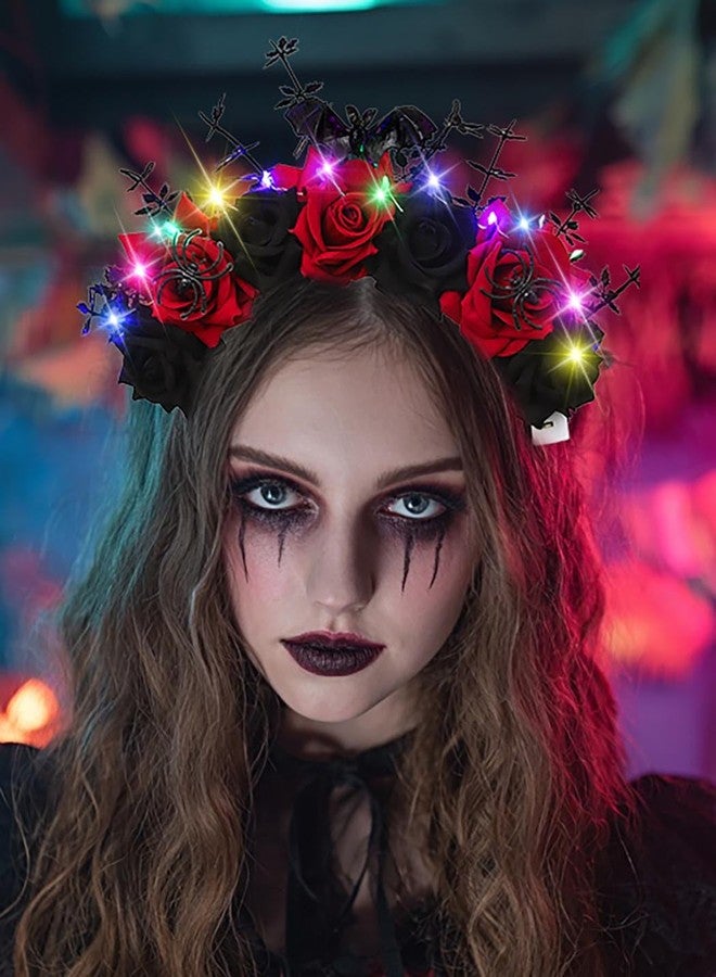 ووي طوق رأس مضيء على شكل زهرة للهالوين من Woeoe، طوق رأس بتصميم عنكبوت، طوق شعر ليوم الموتى، إكسسوارات شعر لحفلات تنكرية للنساء - Image 2