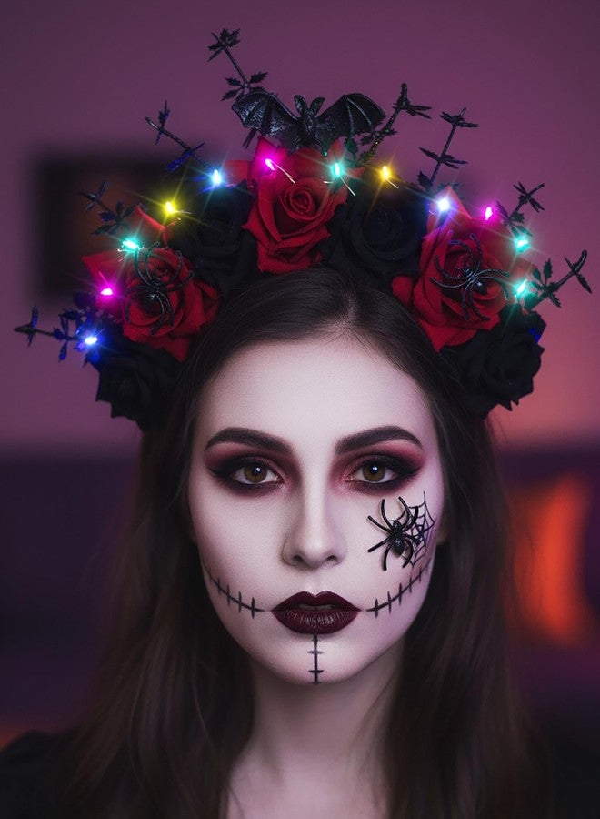 ووي طوق رأس مضيء على شكل زهرة للهالوين من Woeoe، طوق رأس بتصميم عنكبوت، طوق شعر ليوم الموتى، إكسسوارات شعر لحفلات تنكرية للنساء - Image 4