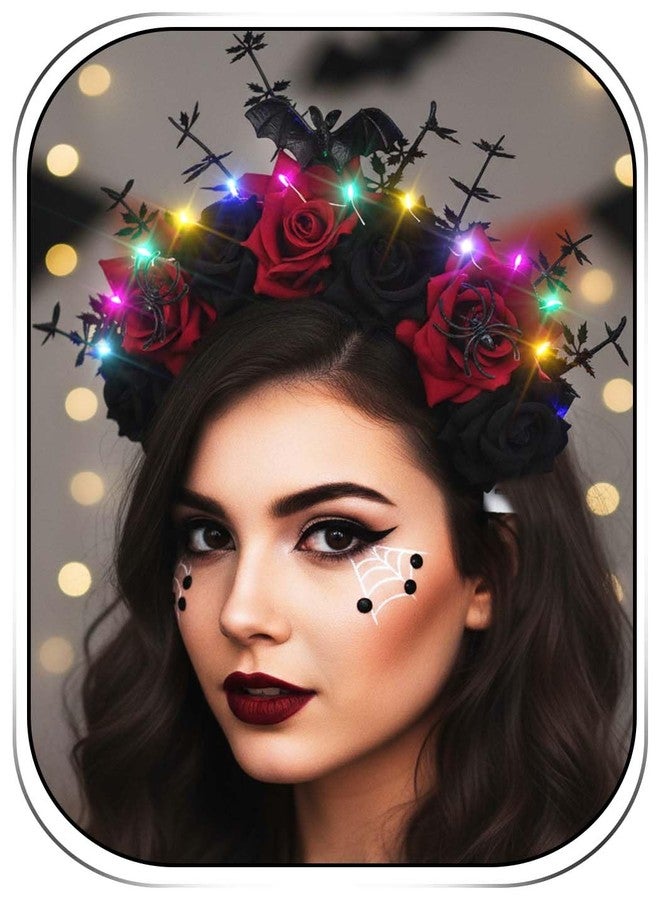 ووي طوق رأس مضيء على شكل زهرة للهالوين من Woeoe، طوق رأس بتصميم عنكبوت، طوق شعر ليوم الموتى، إكسسوارات شعر لحفلات تنكرية للنساء - Image 1